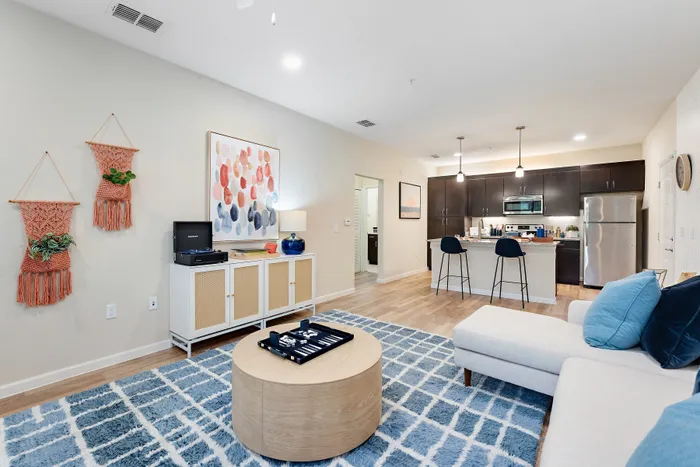 spacious living room and hardwood floors