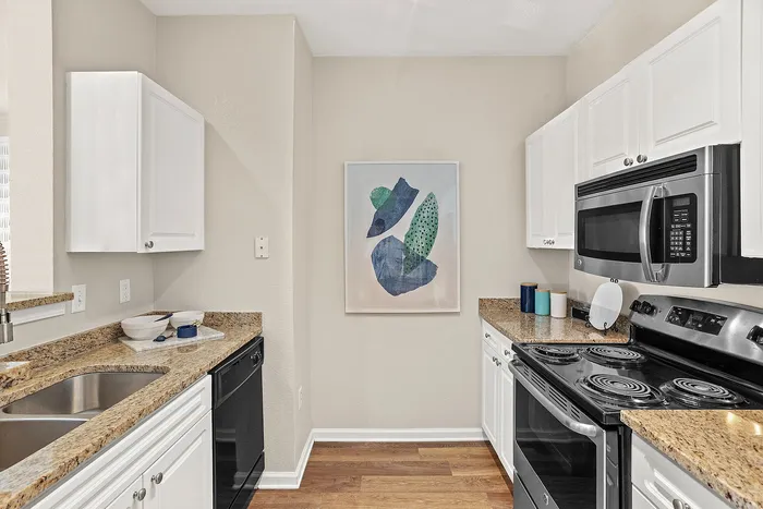 kitchen with white cabinets