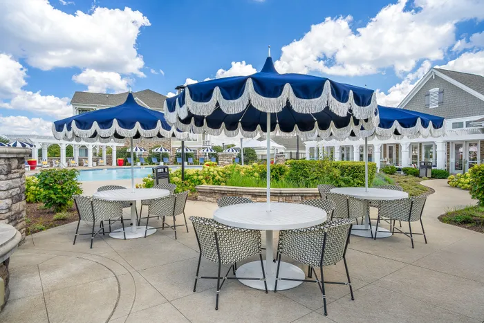 tables with umbrellas