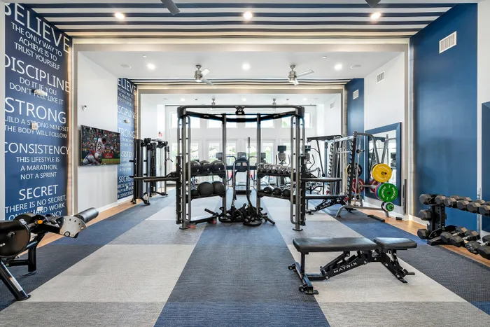 fitness center with motivational art