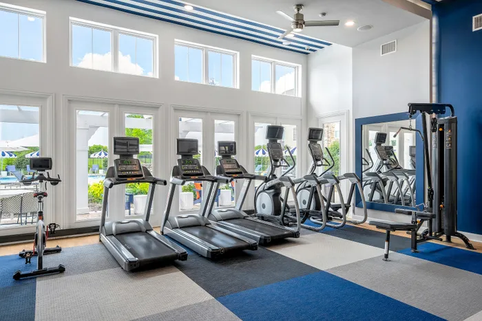 fitness center with treadmills