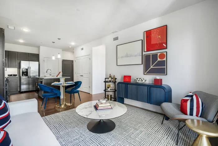 spacious living room and kitchen