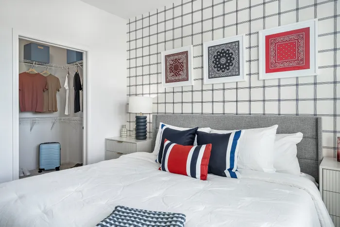 bedroom with white comforter