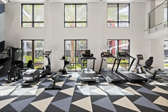 state of the art fitness center with treadmills