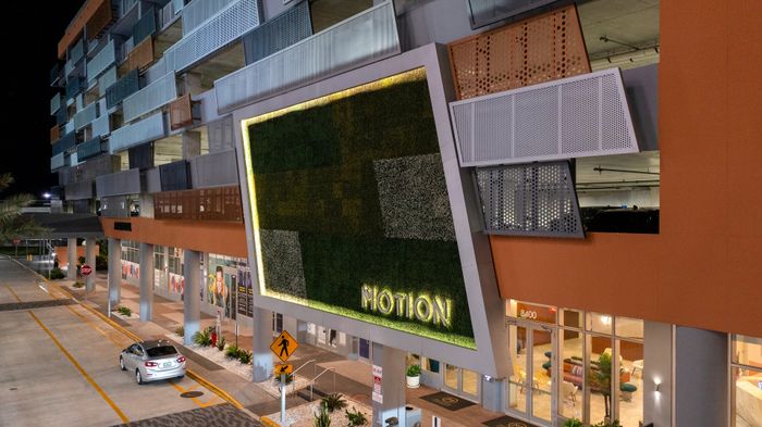building exterior sign at night