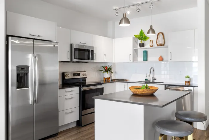 stainless steel appliances featured in kitchen