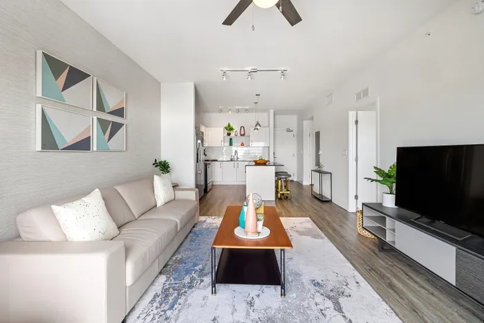 living room with hardwood inspired flooring