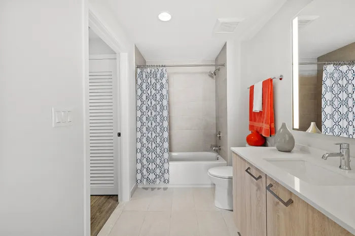 spacious bathroom and shower