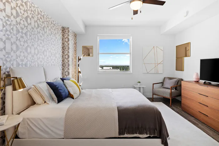 Bedroom at high end apartments at Motion at Dadeland