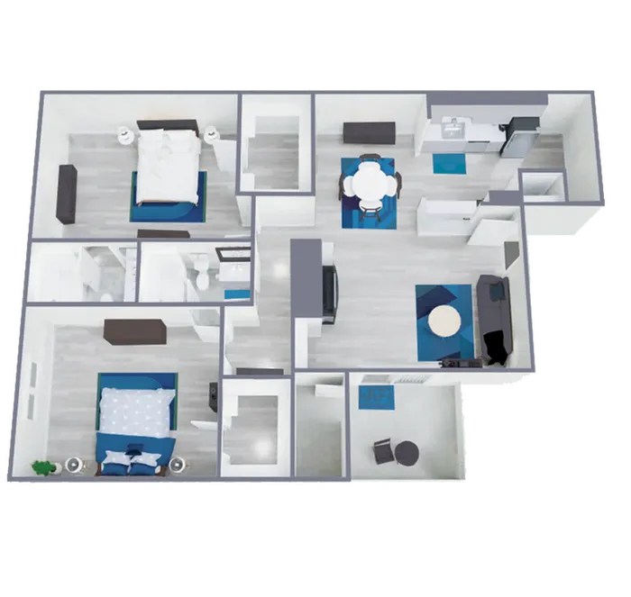 B2 Renovated floor plan featuring 2 bedrooms 2 bathrooms