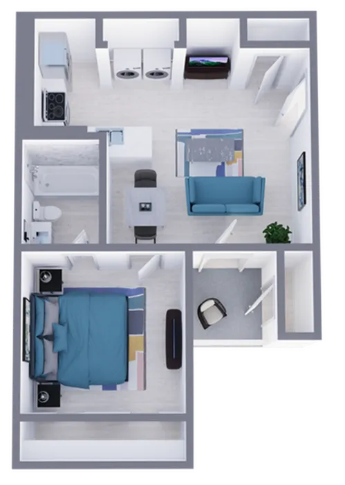 A1 Classic floor plan featuring 1 bedroom 1 bathroom