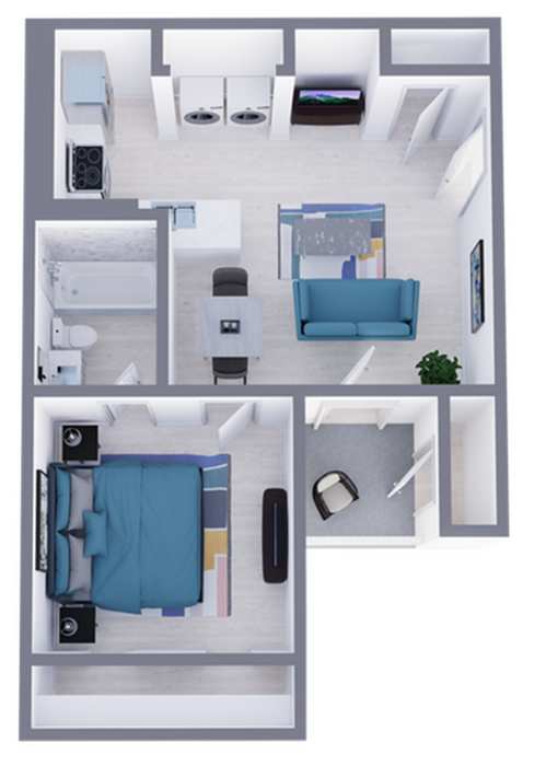 A1 Renovated floor plan featuring 1 bedroom 1 bathroom