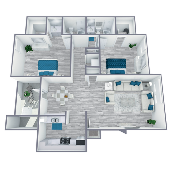 B2 Renovated floor plan featuring 2 bedrooms 2 bathrooms