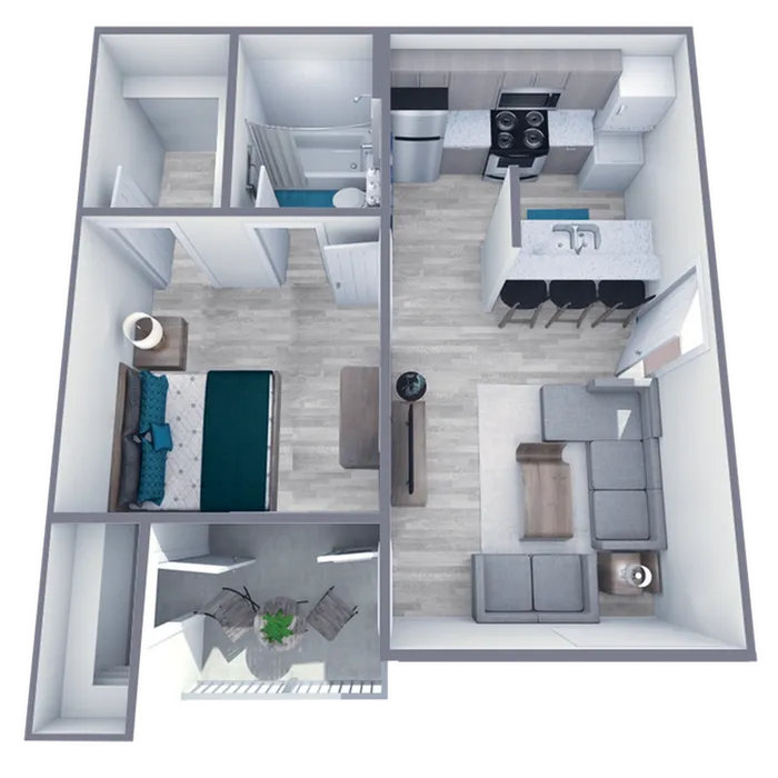 A1 Renovated floor plan featuring 1 bedroom 1 bathroom