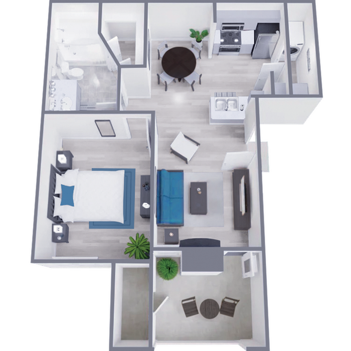 A1 Renovated floor plan featuring 1 bedroom 1 bathroom