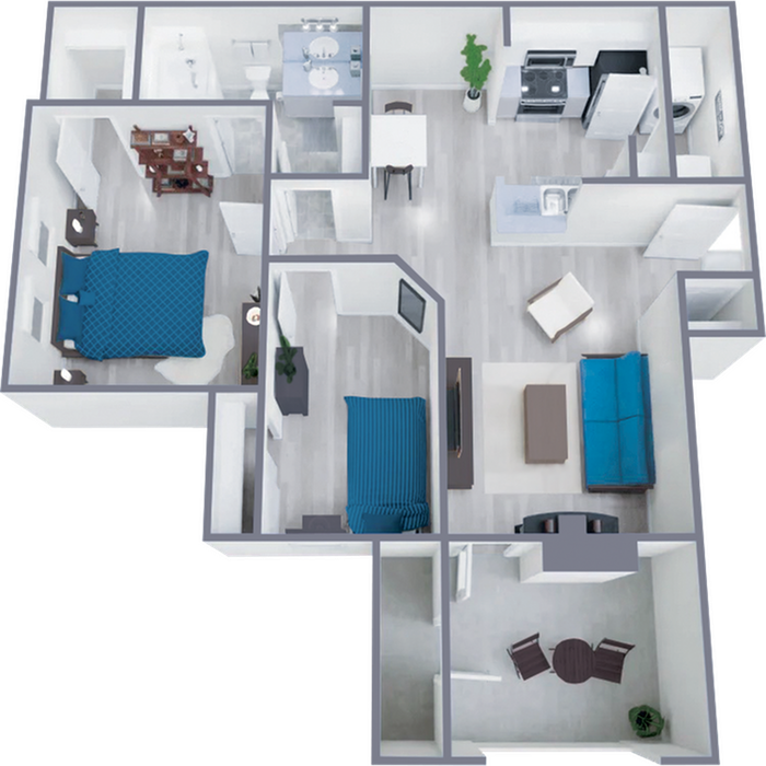 B1 Renovated floor plan featuring 2 bedrooms 1 bathroom