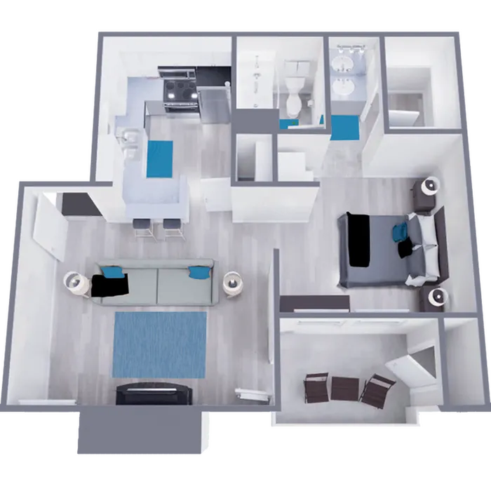 A1 Renovated floor plan featuring 1 bedroom 1 bathroom