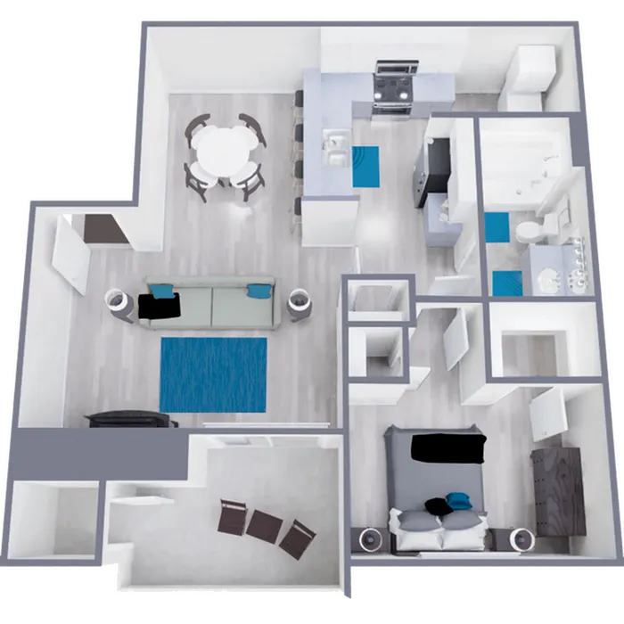 A2 Upgraded floor plan featuring 1 bedroom 1 bathroom