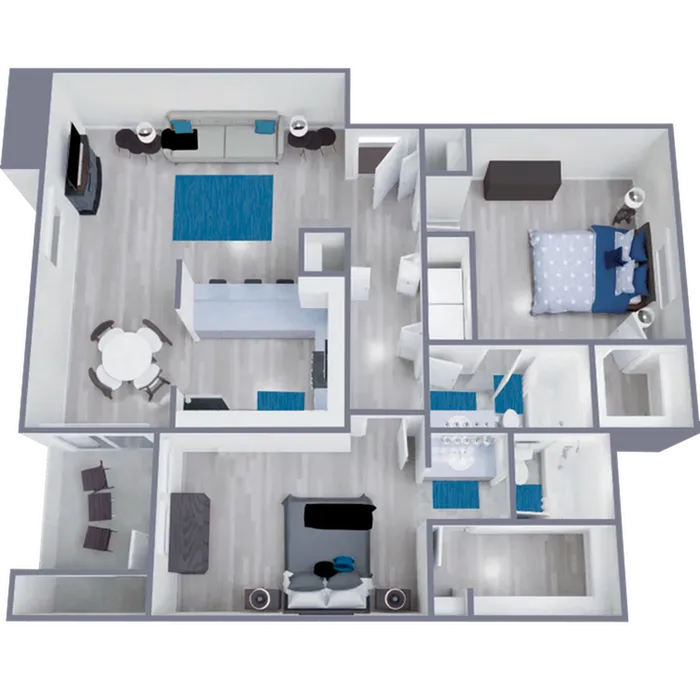 B1 Classic floor plan featuring 2 bedrooms 2 bathrooms