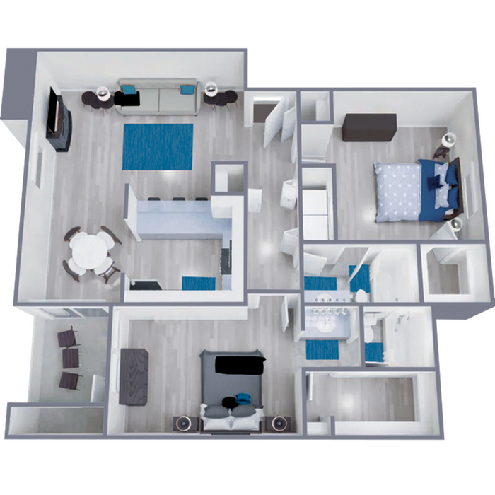 B1 Upgraded floor plan featuring 2 bedrooms 2 bathrooms