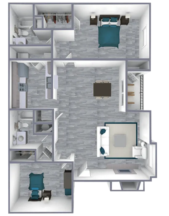 B2 Classic floor plan featuring 2 bedrooms 2 bathrooms