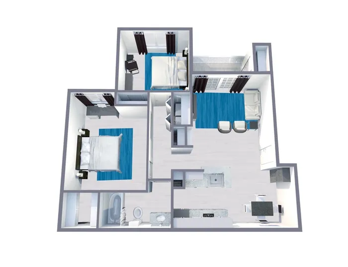 B1 Renovated floor plan featuring 2 bedrooms 1 bathroom
