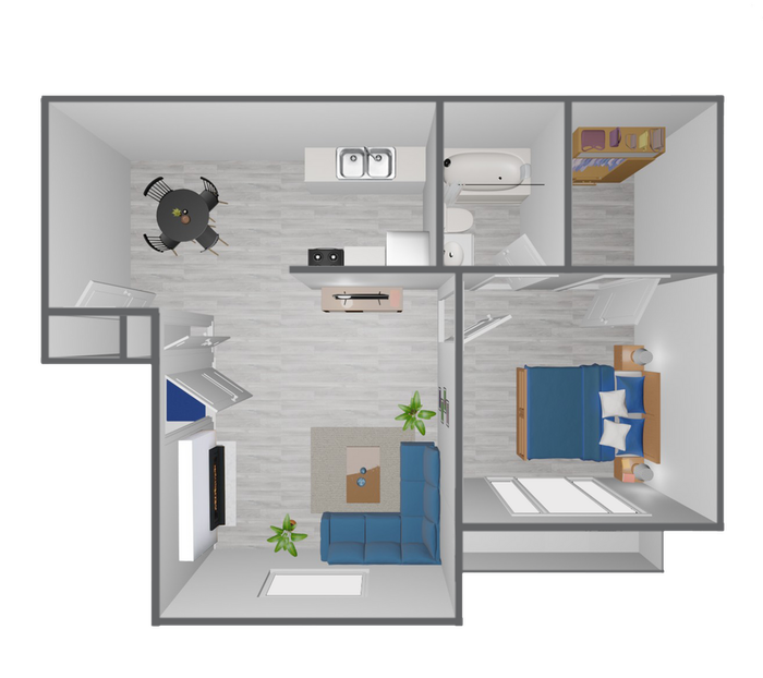 A1 Renovated floor plan featuring 1 bedroom 1 bathroom