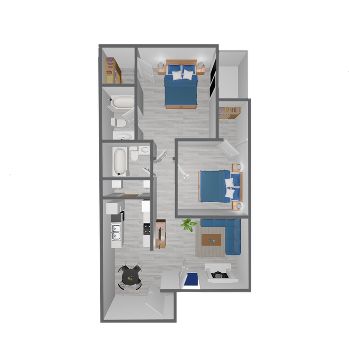 B1 Classic floor plan featuring 2 bedrooms 2 bathrooms