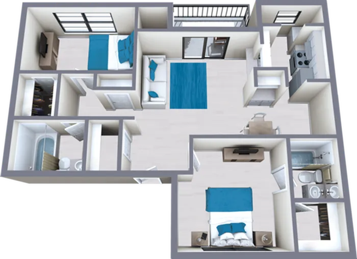 B1 Upgraded floor plan featuring 2 bedroom 2 bathrooms