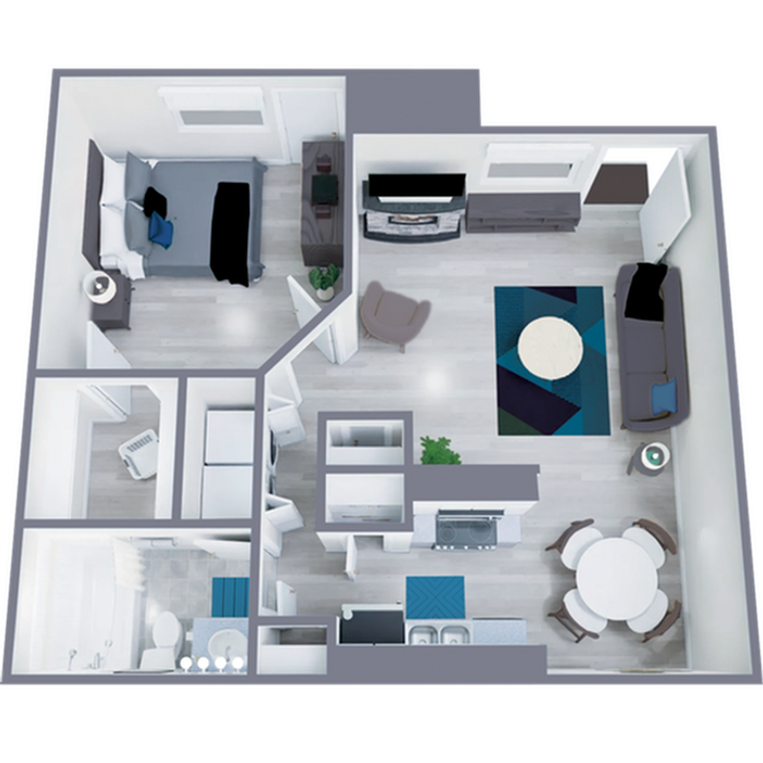 A2 Renovated floor plan featuring 1 bedroom 1 bathroom