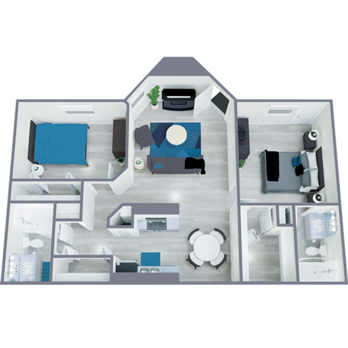 B1 Renovated floor plan featuring 2 bedrooms 2 bathrooms