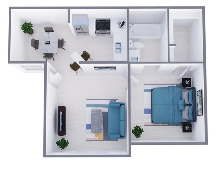 A1 Renovated floor plan featuring 1 bedroom 1 bathroom