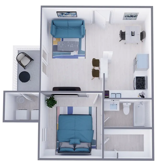 A3 Renovated floor plan featuring 1 bedroom 1 bathroom