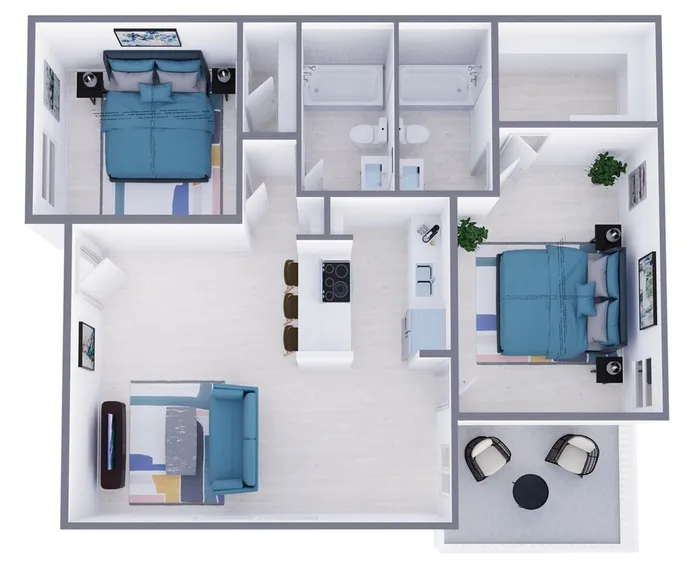 B2 Classic floor plan featuring 2 bedroom 2 bathrooms
