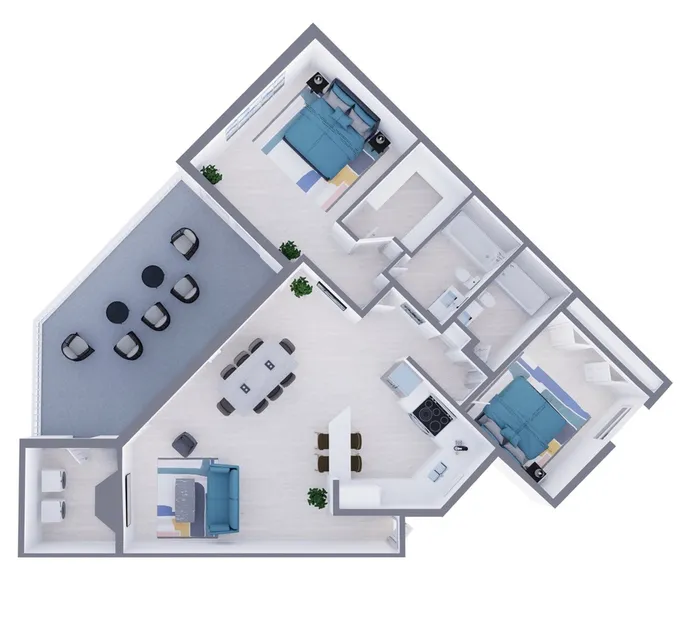 B3 Renovated floor plan featuring 2 bedrooms 2 bathrooms