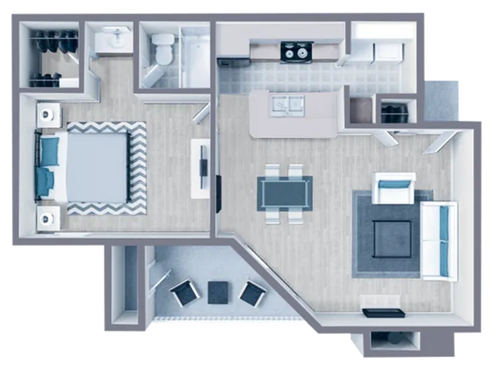 A2 Platinum floor plan featuring 1 bedroom 1 bathroom