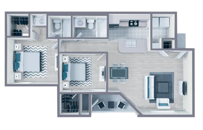 B1 Classic floor plan featuring 2 bedrooms 2 bathrooms