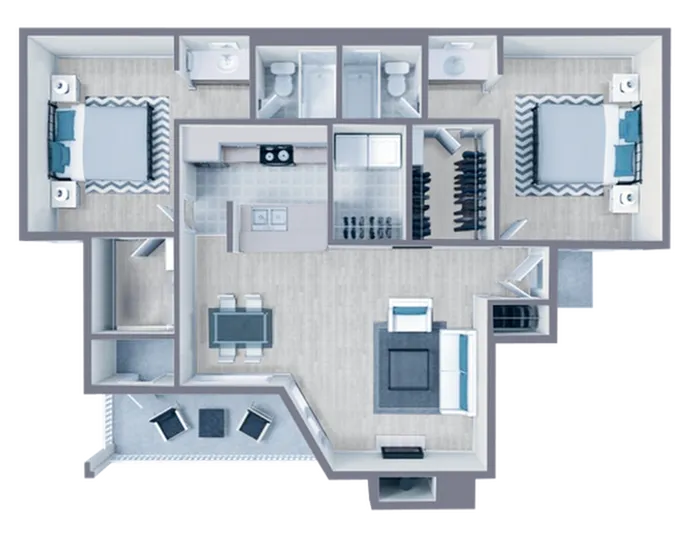 B2 Upgraded floor plan featuring 2 bedrooms 2 bathrooms