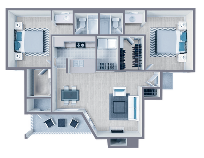 B2 Platinum Plus floor plan featuring 2 bedrooms 2 bathrooms