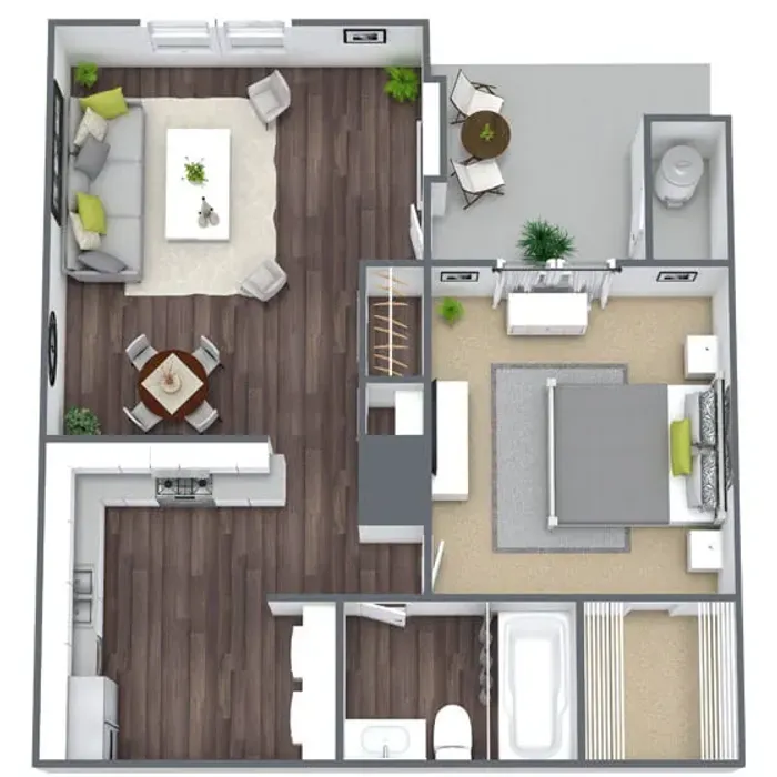 A2 Upgraded floor plan featuring 1 bedroom 1 bathroom