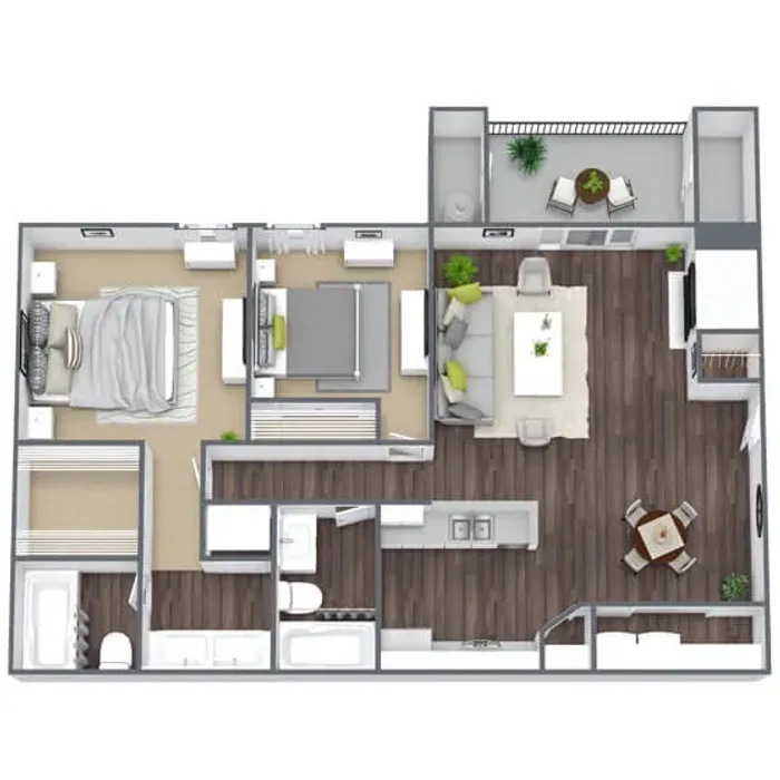 B1 Renovated floor plan featuring 2 bedrooms 2 bathrooms