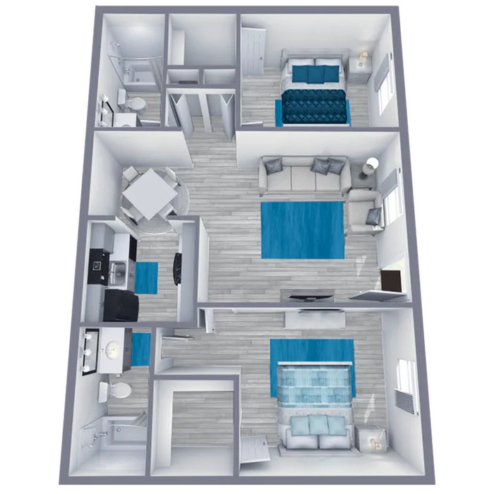 B2 Renovated floor plan featuring 2 bedrooms 2 bathrooms