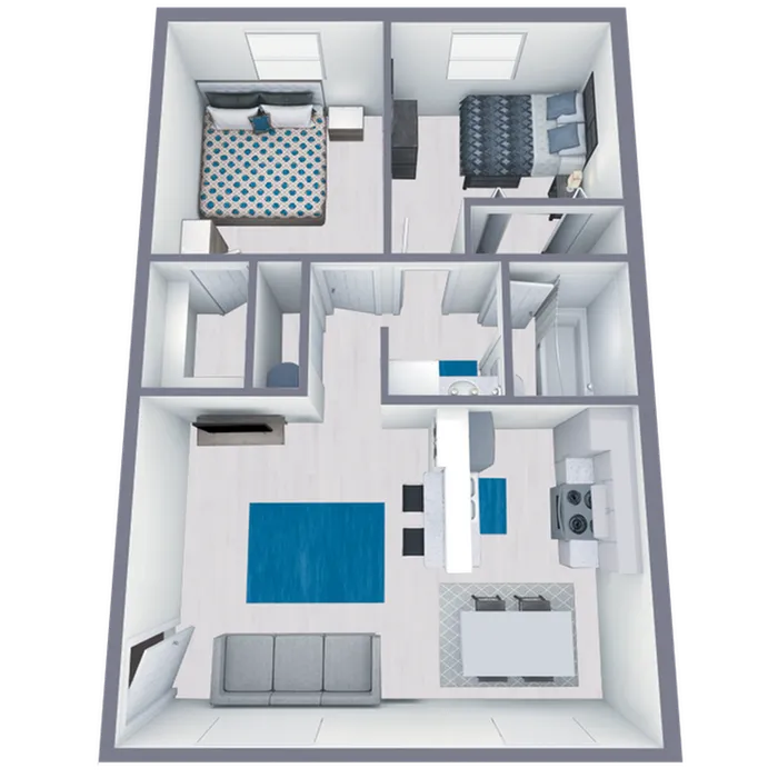 B1 Classic floor plan featuring 2 bedrooms 1 bathroom