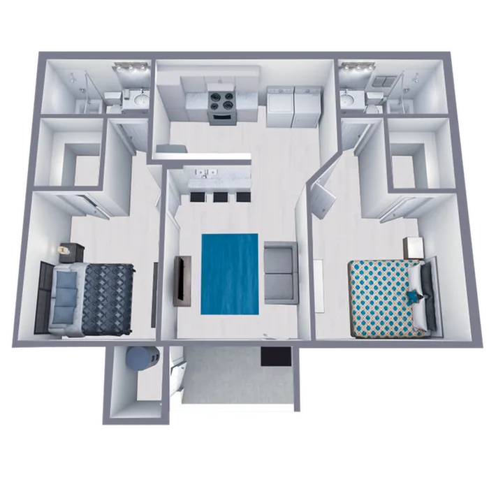 B2 Renovated floor plan featuring 2 bedrooms 2 bathrooms