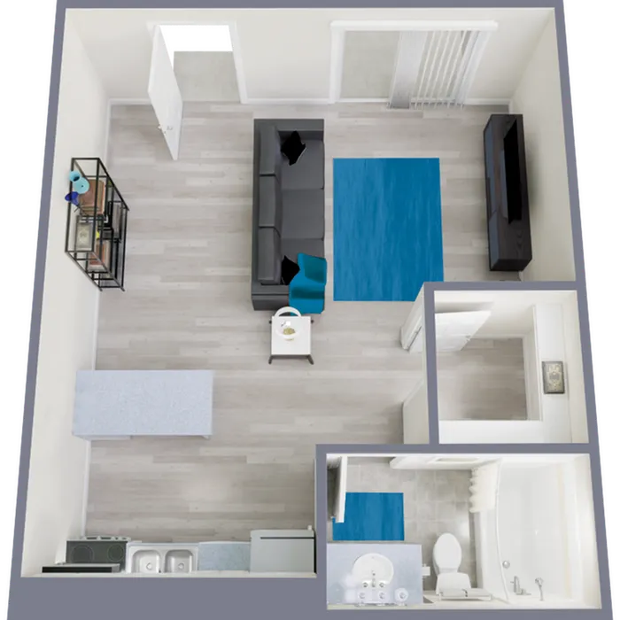 S1 Classic floor plan featuring studio bedroom 1 bathroom