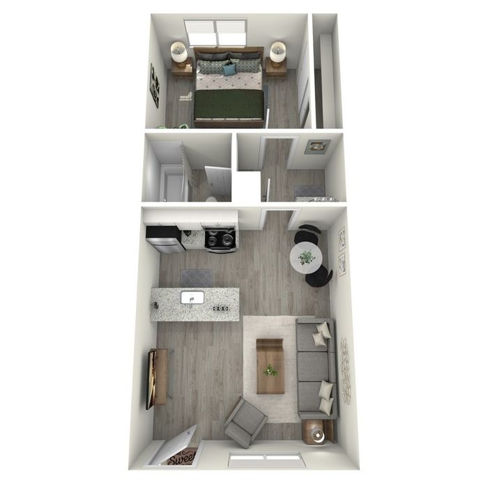 A1 Upgrade floor plan featuring 1 bedroom 1 bathroom