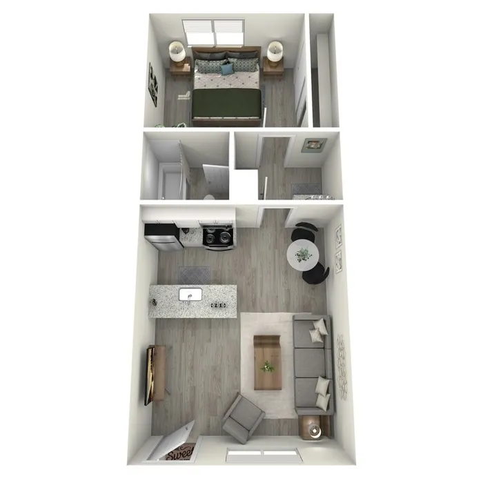 A1 Renovated floor plan featuring 1 bedroom 1 bathroom