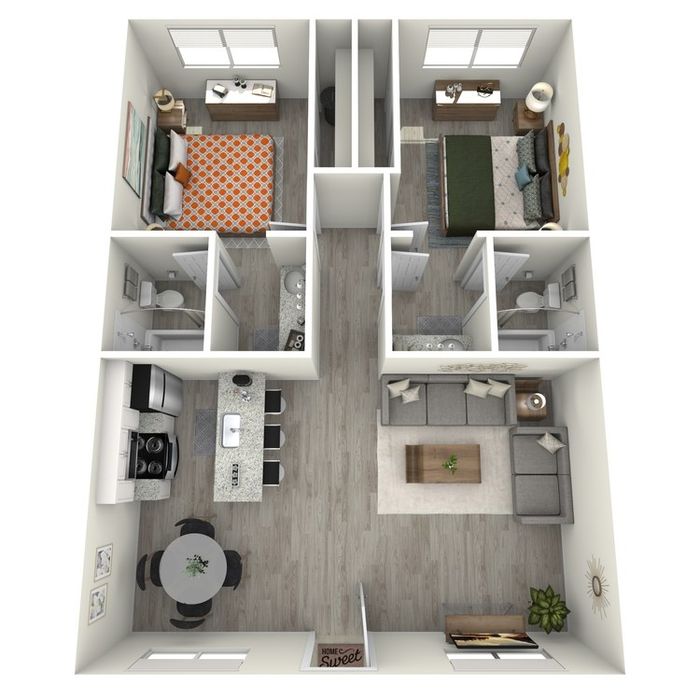 B1 Classic floor plan featuring 2 bedrooms 2 bathrooms