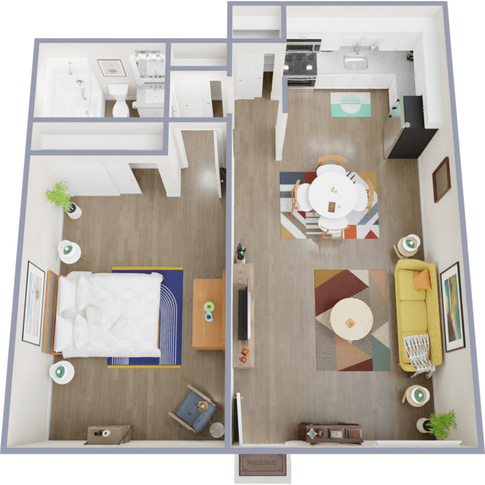 A2 Renovated floor plan featuring 1 bedroom 1 bathroom