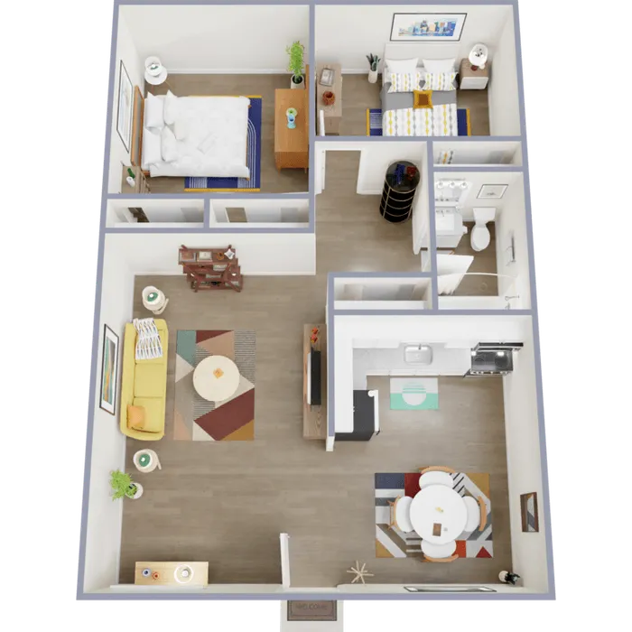 B1 Renovated floor plan featuring 2 bed 1 bath